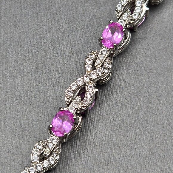 Sterling Silver Pink Tourmaline Quartz Infinity Tennis Bracelet 7.5" Signed SUN - Picture 4 of 15